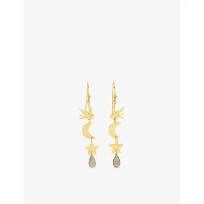 LA MAISON COUTURE WOMENS ASSYA LONDON APHRODITE 18CT YELLOW GOLD VERMEIL LABRADORITE AND CUBIC ZIRCONIA EARRINGS