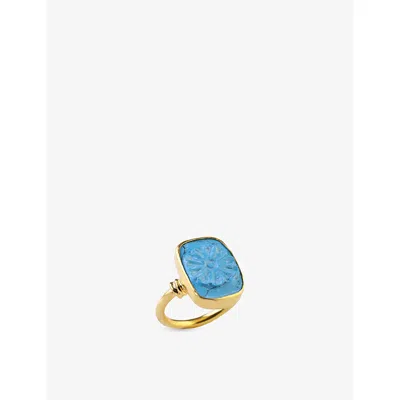 LA MAISON COUTURE WOMENS BLUE ECE LONDON THE FLOURISH 22CT YELLOW GOLD VERMEIL AND TURQUOISE RING