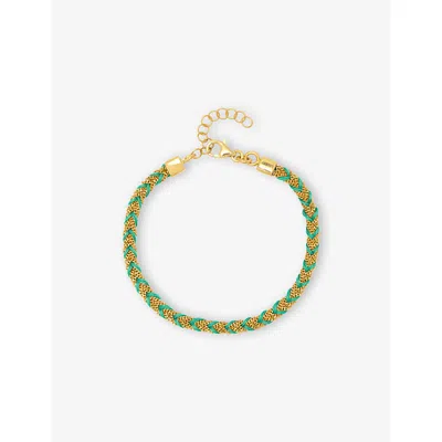 LA MAISON COUTURE WOMENS GREEN ASSYA PANAMA 18CT YELLOW GOLD-PLATED STERLING-SILVER AND SILK KUNA FRIENDSHIP BRACELET