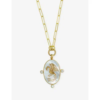 LA MAISON COUTURE WOMENS WHITE ECE LONDON THE PHOENIX 22CT YELLOW GOLD VERMEIL MOTHER OF PEARL AND ZIRCON&NBSP;NECKLAC