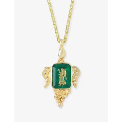 LA MAISON COUTURE WOMENS GREEN ECE LONDON THE VICTORIA MEDALLION 22CT YELLOW GOLD VERMEIL ROOT EMERALD AND ZIRCON NECK