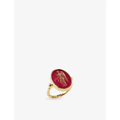 LA MAISON COUTURE WOMENS RED ECE LONDON THE ANGEL OF PEACE 22CT YELLOW GOLD VERMEIL AND CARNELIAN RING