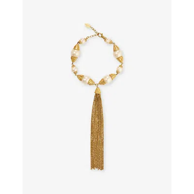 LA MAISON COUTURE WOMENS SONIA PETROFF CASCATA TASSEL 24CT YELLOW GOLD-PLATED BRASS AND PEARL NECKLAC
