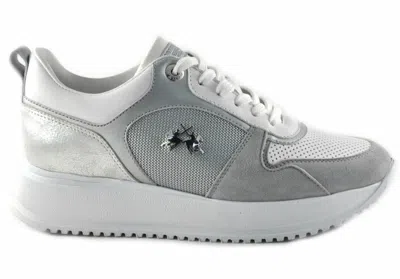 LA MARTINA LA MARTINA DAMEN SNEAKER DAMENSCHUHE ECHTLEDER WEISS GRAU SILBER GR 38 NEU OVP