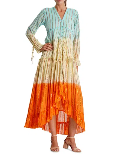 LA MODA CLOTHING WOMEN'S DIP-DYE TIERED COTTON COVER-UP MAXI DRESS
