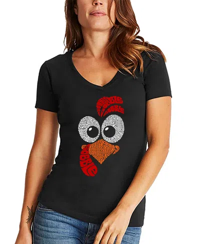 LA POP ART WOMEN'S TURKEY FACE WORD ART V-NECK T-SHIRT