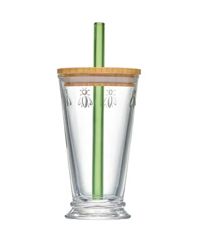 LA ROCHERE NAPOLEON BEE BUBBLE TEAÂ GLASSÂ WITH WOOD LID AND STRAW, 15 OZ.