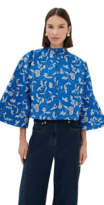 LA VIE STYLE HOUSE ROYAL BLUE QUILTED CROPPED JACKET ROYAL BLUE