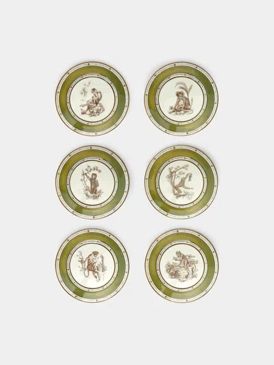 LABORATORIO PARAVICINI MONKEYS CERAMIC SALAD / DESSERT PLATES - 9IN/23CM (SET OF 6)