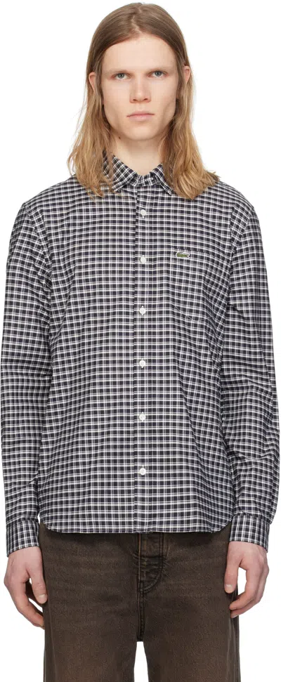 LACOSTE NAVY & WHITE REGULAR FIT STRETCH PLAID SHIRT