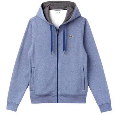 LACOSTE SPORTS TENNIS FLEECE ZIP-UP HOODIE IN BLUE/GREY CHINE