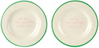 LAETITIA ROUGET GREEN & WHITE 'TELL ME WHAT YOU REALLY WANT' DESSERT PLATE SET