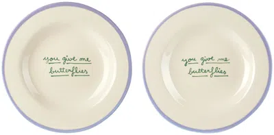 LAETITIA ROUGET PURPLE & WHITE 'YOU GIVE ME BUTTERFLIES' DESSERT PLATE SET