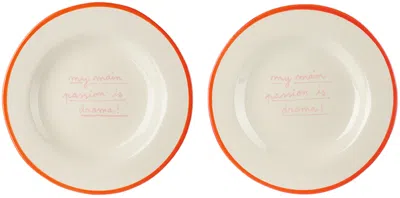 LAETITIA ROUGET RED & WHITE 'MY MAIN PASSION IS DRAMA' DESSERT PLATE SET