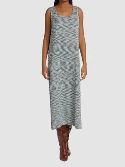 LAFAYETTE 148 $1798 LAFAYETTE 148 WOMEN'S BLUE SLEEVELESS MARLED SILK KNIT MIDI DRESS SIZE S