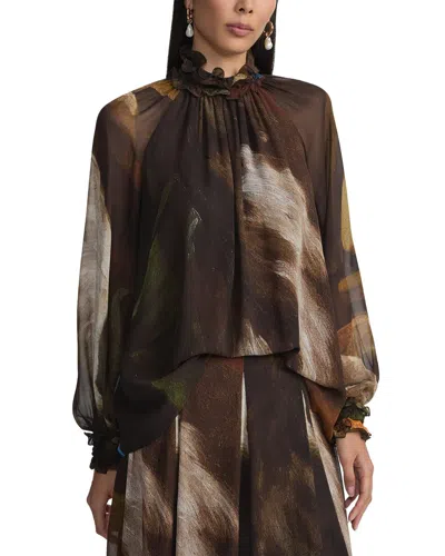 LAFAYETTE 148 HAND-SMOCKED RUFFLE COLLAR BLOUSE