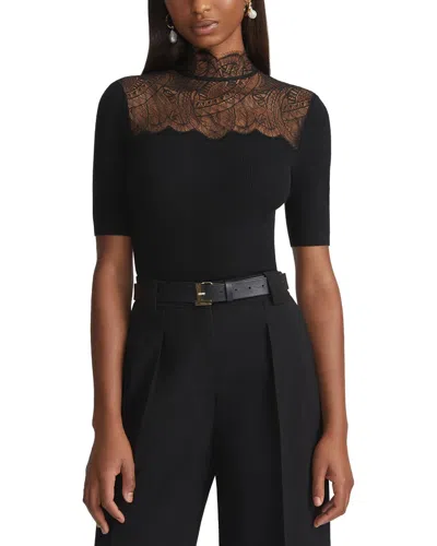 LAFAYETTE 148 LACE TRIM RIBBED SWEATER