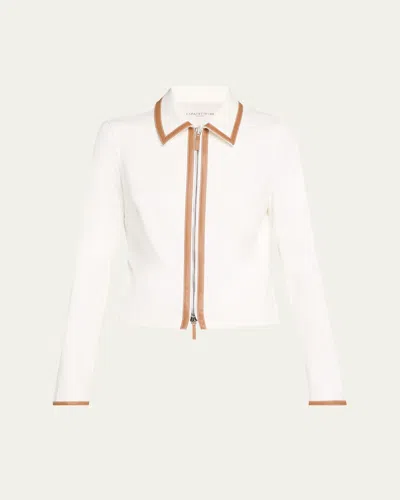 LAFAYETTE 148 LEATHER-TRIM COTTON JACKET
