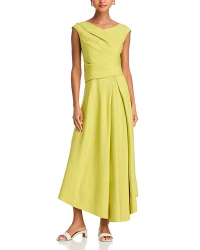 LAFAYETTE 148 SILK LINEN DRAPE FRONT ASYMMETRIC DRESS
