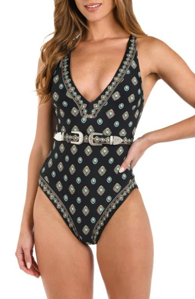 L'AGENCE L'AGENCE LISA SOUTHWESTERN BELTED ONE-PIECE SWIMSUIT