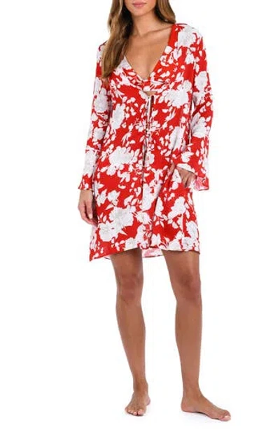 L'AGENCE L'AGENCE MEGHAN IKEBANA TIE FRONT LONG SLEEVE COVER-UP