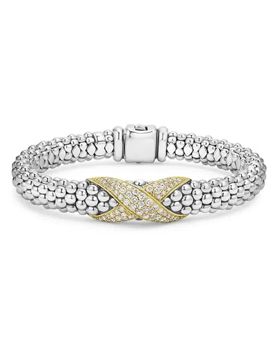 LAGOS 18K YELLOW GOLD & STERLING SILVER EMBRACE DIAMOND PAVE X CAVIAR BEAD BRACELET