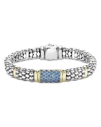 LAGOS 18K YELLOW GOLD & STERLING SILVER SIGNATURE CAVIAR BLUE SAPPHIRE PAVE LINK BRACELET