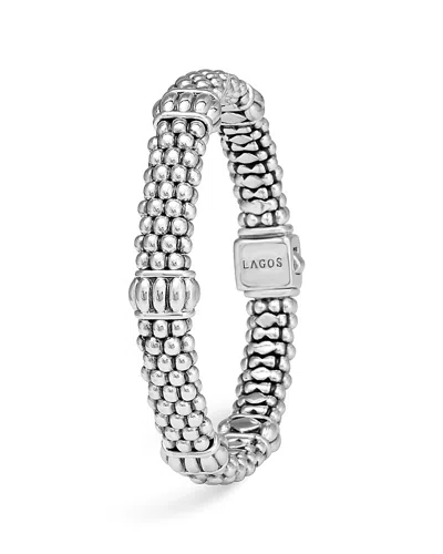 LAGOS SIGNATURE STERLING SILVER FLUTED STATION CAVIAR BRACELET