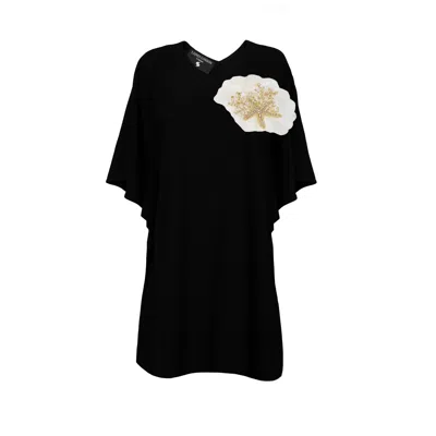 LAINES LONDON WOMEN'S BLACK LAINES COUTURE KAFTAN WITH CREAM & GOLD SEASHELL