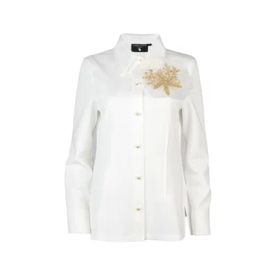LAINES LONDON WOMEN'S WHITE LAINES COUTURE SHIRT WITH EMBELLISHED CREAM & GOLD SHELL