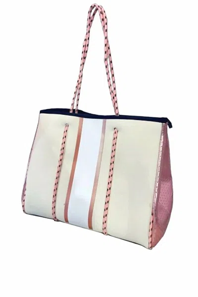 LAKEN PAIGE WOMEN'S AVA ROSE GOLD ACCENTS TOTE BAG IN OFF-WHITE