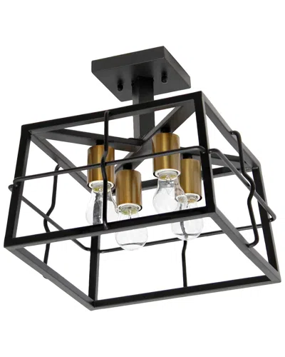 LALIA HOME LALIA HOME 12.4IN IRONHOUSE 4-LIGHT DECORATIVE SQUARED SEMI FLUSH MOUNT  CELLING LIGHT FIXTURE WITH 