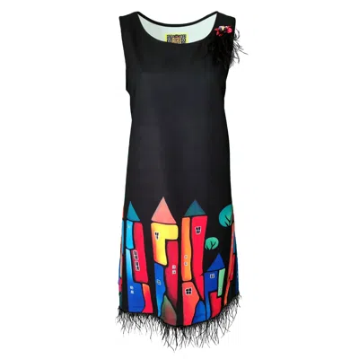 LALIPOP DESIGN WOMEN'S BLACK SLEEVELESS DIGITAL PRINT MINI DRESS