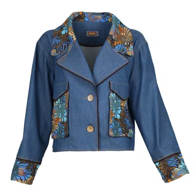 LALIPOP DESIGN WOMEN'S BLUE CROPPED DENIM JACKET