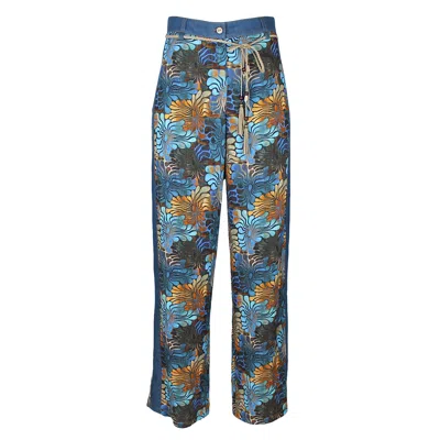 LALIPOP DESIGN WOMEN'S BLUE FLORAL PRINT INDIGO WIDE-LEG PANTS