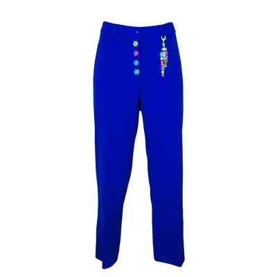 LALIPOP DESIGN WOMEN'S FLOWER EMBROIDERED CROPPED SAX PANTS