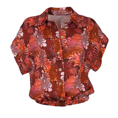 LALIPOP DESIGN WOMEN'S HIBISCUS FLORAL DESIGN SHORT-SLEEVE BUTTON-UP SHIRT