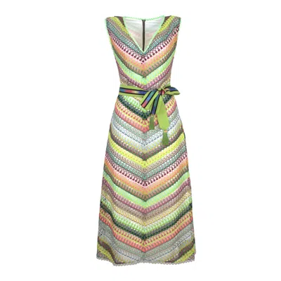 LALIPOP DESIGN WOMEN'S MULTI-COLOR ZIG-ZAG PATTERN PRINT A-LINE MIDI KNITTED DRESS