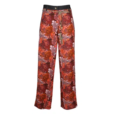 LALIPOP DESIGN WOMEN'S RED / NEUTRALS HIBISCUS FLORAL PRINT WIDE-LEG PANTS