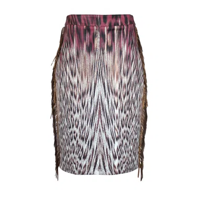 LALIPOP DESIGN WOMEN'S PENCIL SKIRT WITH ANIMAL PRINT AND FRINGE DETAILS
