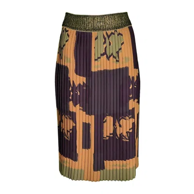 LALIPOP DESIGN WOMEN'S PLEATED SKIRT WITH SPARKLY GOLD WAISTB& & DIGITAL PRINT
