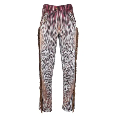 LALIPOP DESIGN WOMEN'S STRAIGHT-LEG PANTS WITH ANIMAL PRINT AND FRINGE DETAILS
