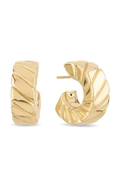 LANA LANA 14K GOLD WIDE GROOVED HUGGIE HOOP EARRINGS