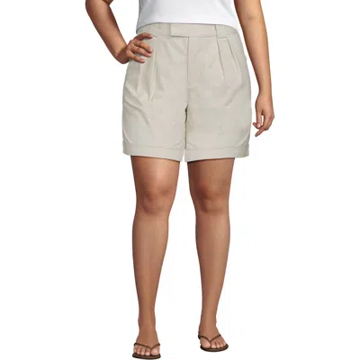 LANDS' END LANDS' END CHINO HIGH RISE PLEATED 7" SHORTS