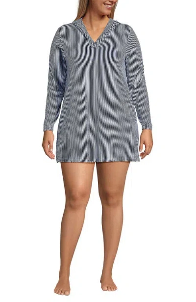 LANDS' END LANDS' END COTTON JERSEY LONG SLEEVE HOODED SWIM COVER-UP DRESS