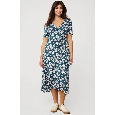 LANDS' END LANDS' END COTTON MODAL VNECK WRAP MIDI DRESS