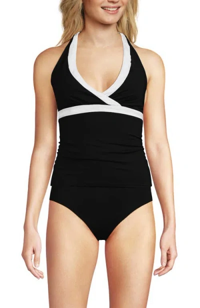 LANDS' END LANDS' END D-CUP CHLORINE RESISTANT V-NECK HALTER TANKINI SWIMSUIT TOP