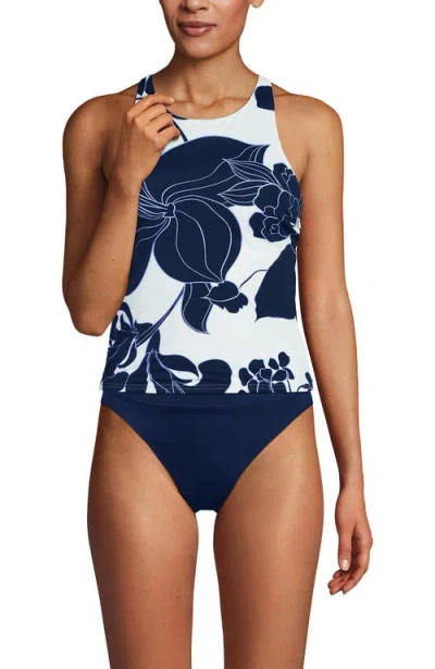 LANDS' END LANDS' END D-CUP TUGLESS HIGH NECK STRAPPY BACK TANKINI SWIMSUIT TOP