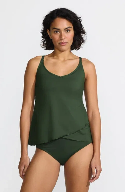 LANDS' END LANDS' END D-CUP CHLORINE RESISTANT V-NECK TULIP HEM TANKINI SWIMSUIT TOP WITH ADJUSTABLE STRAPS