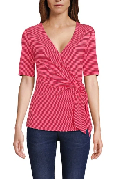 LANDS' END LANDS' END ELBOW SLEEVE LIGHTWEIGHT JERSEY SIDE TIE BLOUSE